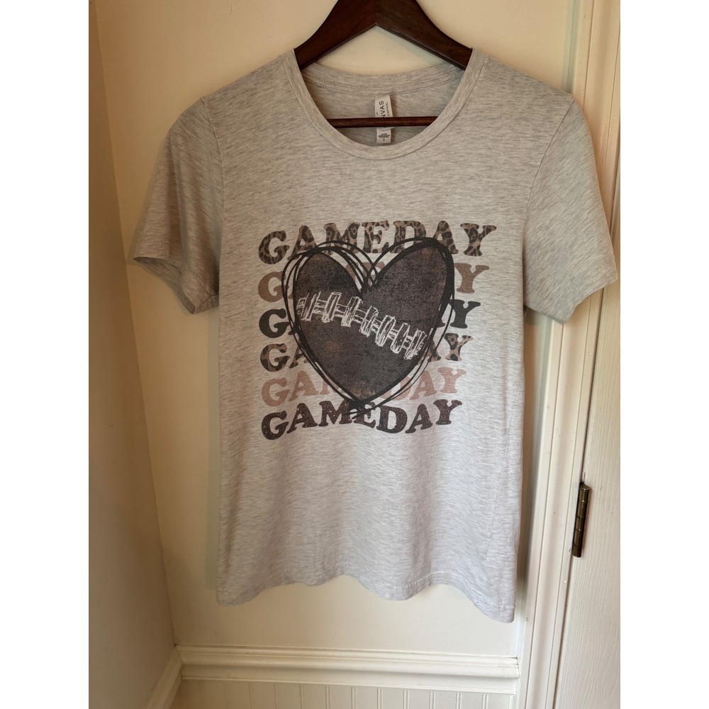 Bella Canvas Gameday Football Heart Graphic‎ Tee Gray Heather Small